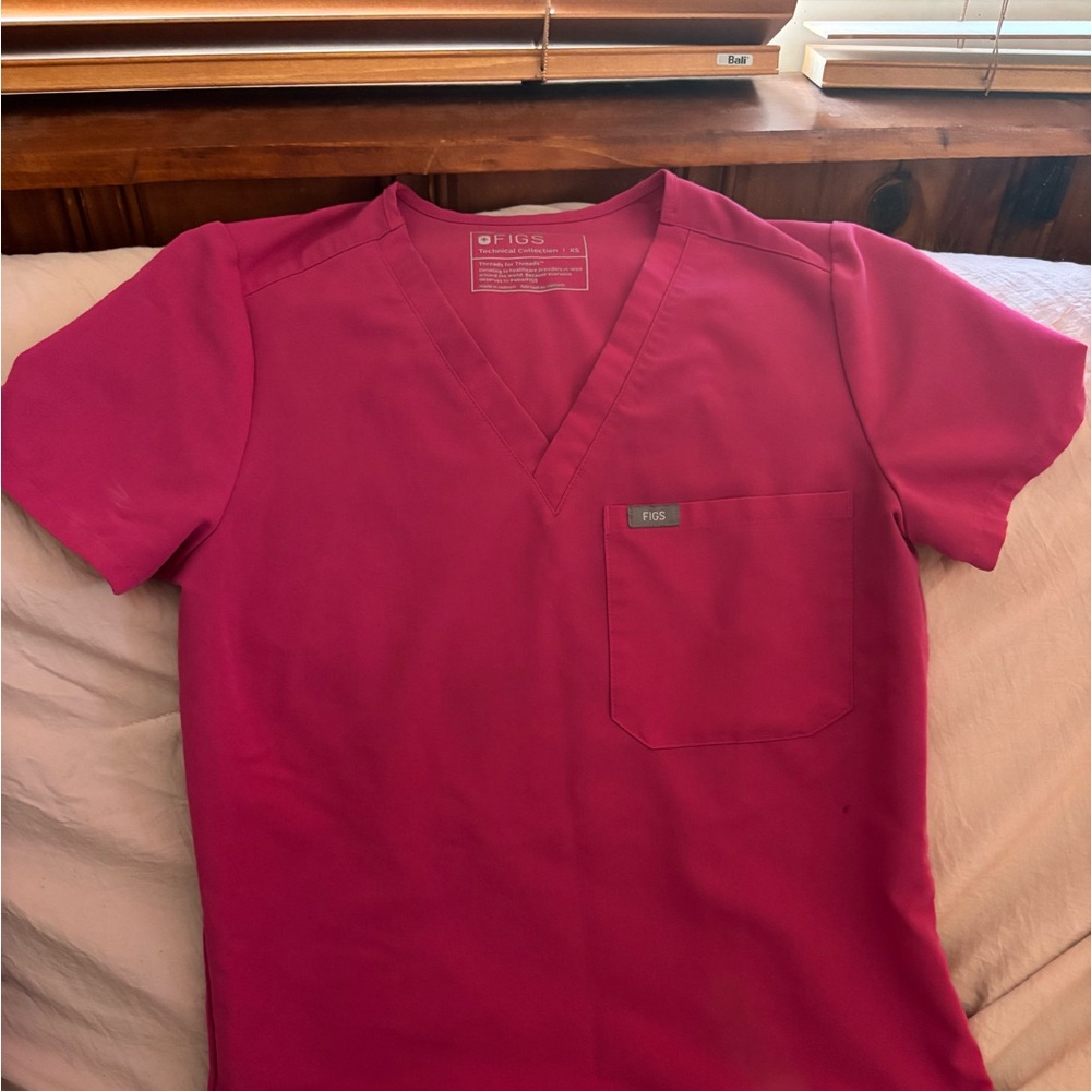 Figs Vivid Pink V-Neck Scrub Top
